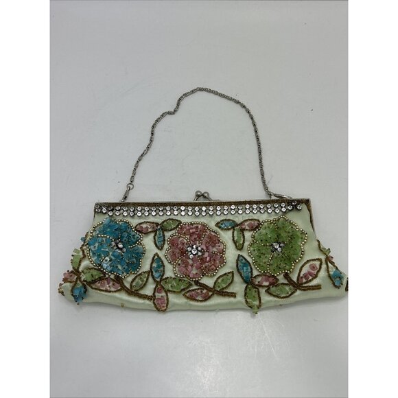Vintage LAPIS Stone Gem Cut Bead Beaded Evening Bag Clutch Purse W Chain AS IS - Picture 1 of 12